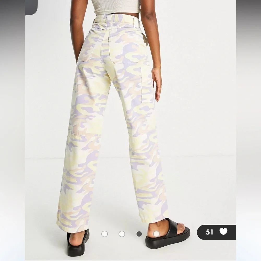 Topshop high rise straight leg utility pants in pastel camo print size 4 - Picture 5 of 13